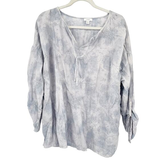 J. Jill Pure Jill Womens 100% Cotton Boho Tie Dye Embroidered Blouse Size‎ 2X - Picture 1 of 8